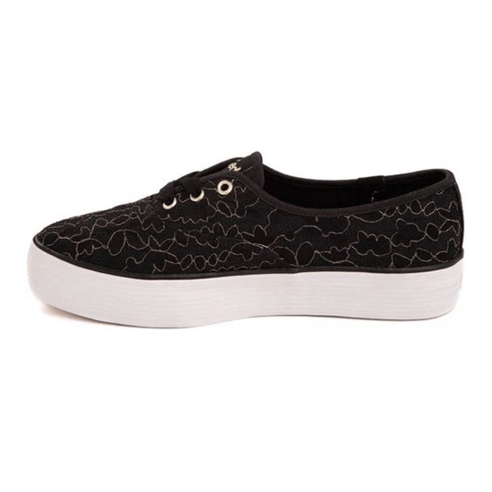 Keds Point Platform Canvas Lace Up Black Gold Lace Size 9